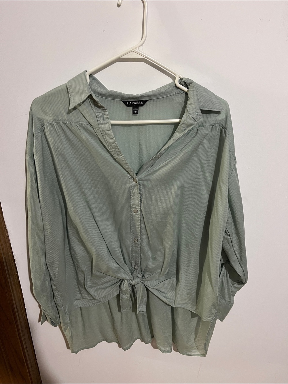 Express Sage Green Tie-Front Button Down Blouse